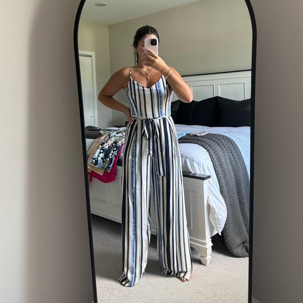 Striped Jumpsuit with Belt
